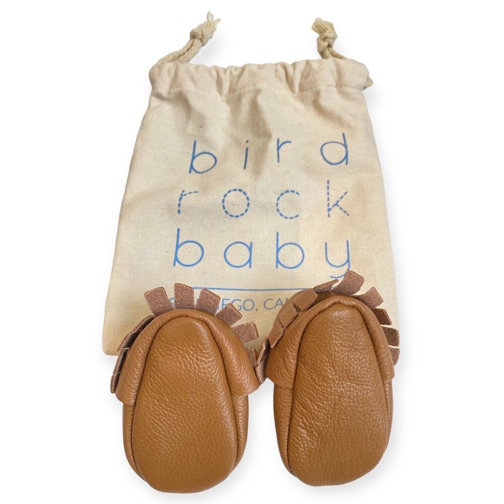 BIRD ROCK BABY Brown Leather Moccasins Infant Size 2 US w. Bag Unisex Shoes NEW - Picture 7 of 9